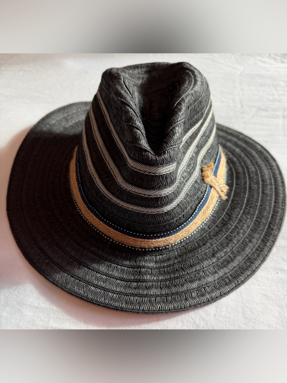 Fedora Straw Hat with Trim in Charcoal